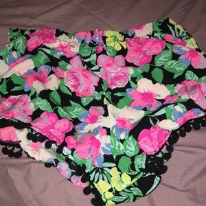 short shorts, rose pattern